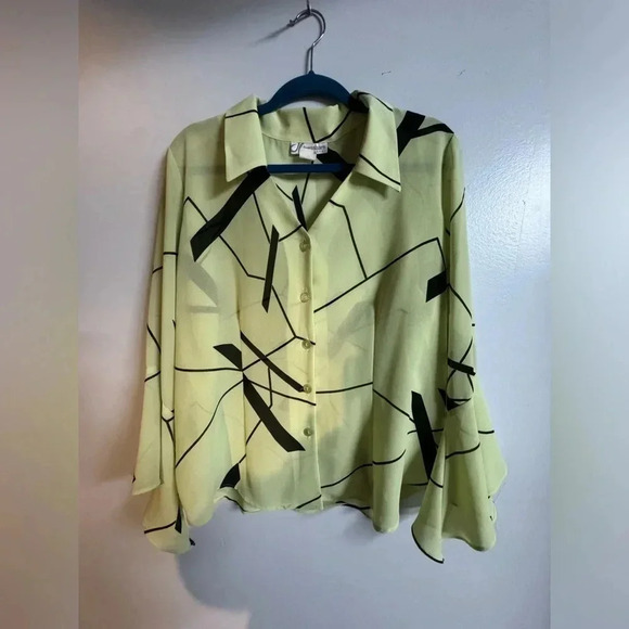 Dress barn women’s vintage lime green yellow with black abstract linessize XL - Picture 1 of 4